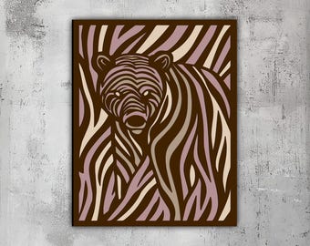 15- Bear Multilayer 3D Wall Art Svg Dxf Png Eps | Mountain Wild life Decor Cut Files | Laser CNC Cricut Layered Wood Art | Glowforge Xtool