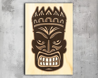 113- Máscara Tiki multicapa / Arte de pared 3D / Svg Dxf Png Eps / Decoración de madera 3D / Corte láser CNC Cricut / Madera, metal, papel / Archivo Lightburn