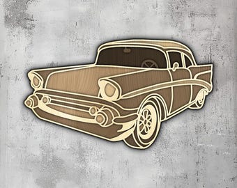 Arte mural de coche 3D: madera multicapa, metal y papel cortado (svg, dxf, png, eps)