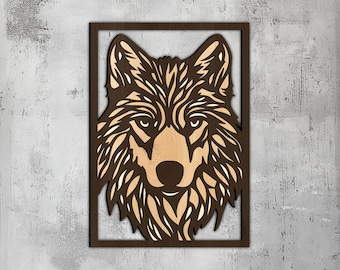 158- Lobo multicapa 3D / Arte mural 3D / SVG, DXF, PNG, EPS / Corte láser CNC Cricut / Madera y metal / Lightburn Glowforge Xtool / Decoración de lobo