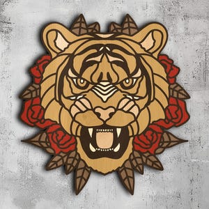 118- Multilayer Traditional Tiger | Svg Dxf Png Eps Lightburn File | Cricut CNC Laser Cutting | Traditional Tattoo Style | Paper Wood Metal