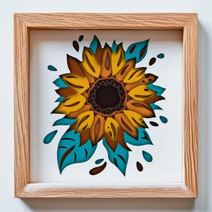 190- Girasole 3D - Modelli Shadow Box - SVG per cartoncino - Shadow Box Girasole 3D - Girasole colorato 3D - Per Cricut - Per Silhouette