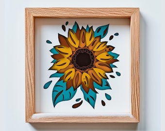 Plantilla SVG de caja de sombra de girasol 3D (descarga digital)
