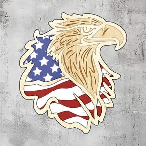 193- Multilayer 3D Eagle Wall Art | Svg Dxf Png  | Usa Flag Wood Decor | Cricut CNC Laser Cutting | Wood, Metal, Paper Cut | Lightburn
