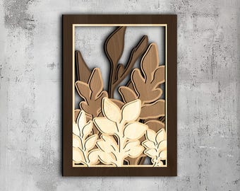 96- Arte de pared en 3D con hojas multicapa / Archivo Svg Dxf Png Eps Lightburn / Corte láser CNC Cricut / Madera Metal / Glowforge Xtool / Minimalista 3D
