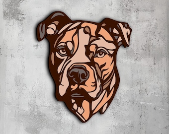 58- Arte de pared de pitbull 3D multicapa / Svg Dxf Png Eps / Decoración de madera para regalo de mascota / Corte láser CNC Cricut / Madera, metal, corte de papel / Lightburn