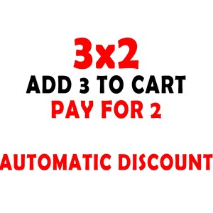 Puede incluir: Texto rojo sobre fondo blanco que dice "3x2 A&ntilde;adir 3 al carrito Pagar por 2 Descuento autom&aacute;tico".