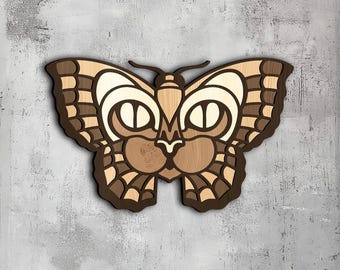 101- Multilayer Butterfly Cat | 3d Wall Art | Svg Dxf Png Eps | 3d Wood Decor | Cricut CNC Laser Cut | Wood, Metal, Paper | Lightburn File
