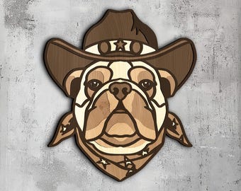 Arte mural 3D de Sheriff Bulldog: archivos cortados con láser multicapa (SVG, DXF, PNG, EPS)