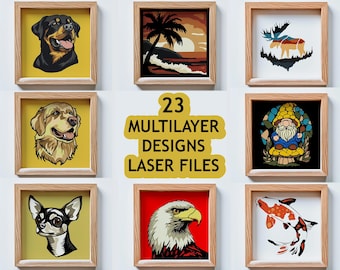 Paquete de archivos cortados con láser multicapa: 23 diseños SVG, DXF y PNG