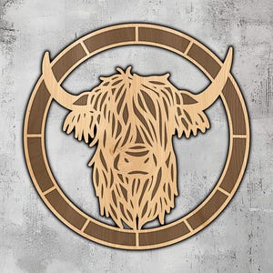 154- Multilayer Highland Kuh 3-D | 3D Wand Kunst | Svg Dxf Png Eps | Cricut CNC Laserschneiden | Holz Metall | Türschild | Türschild | Xtool