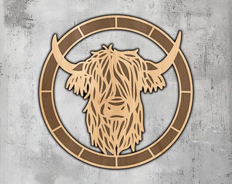 Arte mural 3D de vaca de las Tierras Altas: SVG cortado con láser, CNC, Cricut (descarga digital)