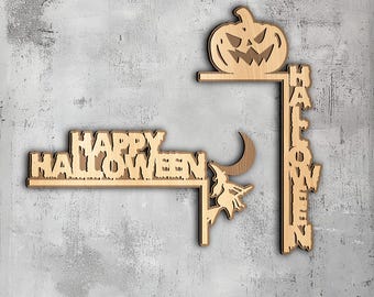 Esquina de puerta espeluznante de Halloween SVG – Decoración del hogar cortada con láser