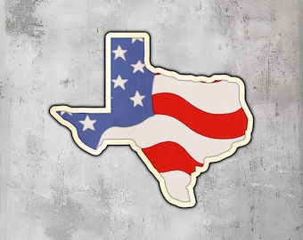 Arte mural multicapa con la bandera de Texas y EE. UU.: archivos cortados con láser (SVG, DXF, PNG, EPS)