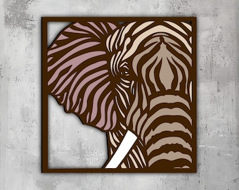 11- Arte de pared 3D de elefante multicapa / Archivos de corte / Svg Dxf Eps Png Lightburn / Arte de pared de madera / Decoración de safari / Diseño animal / Glowforge