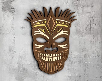 67- Máscara Tiki multicapa / Arte de pared 3D / Svg Dxf Png Eps / Decoración de madera / Corte láser CNC Cricut / Madera, metal, corte de papel / Xtool Lightburn