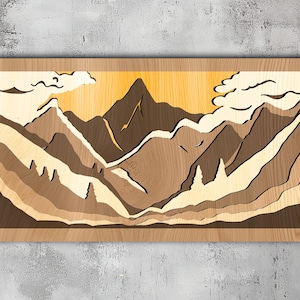 93- Decorazione 3D multistrato di montagna/Arte murale 3D/SVG DXF PNG EPS Lightburn/Taglio laser CNC Cricut/Legno Metallo/Decorazione artistica per la casa di montagna