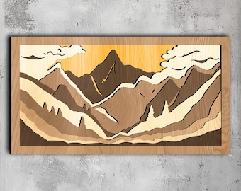 93- Multilayer Mountain 3d Decor| 3d Wall Art | Svg Dxf Png Eps Lightburn | Cricut CNC Laser Cutting | Wood Metal | Mountain Home Decor Art