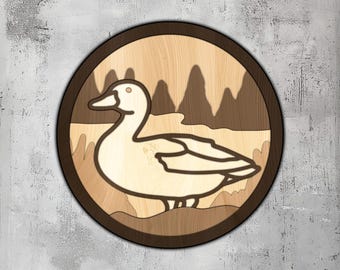 167- Pato multicapa / Arte de pared 3D / Svg Dxf Png Eps / Corte láser CNC Cricut / Madera Metal / Lightburn Glowforge Xtool / Escena forestal