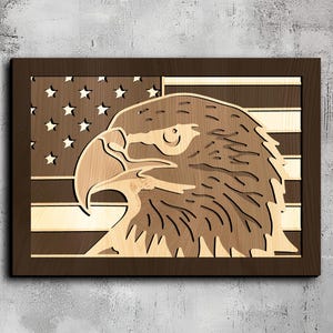 97- Multilayer Patriotic Bald Eagle with Flag | 3d Wall Art | Svg Dxf Png Eps | Cricut CNC Laser Cutting | Wood Metal | Lightburn Glowforge