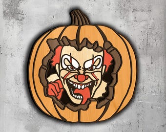 137- Calabaza de Halloween multicapa / Svg Dxf Png Eps Lightburn / Corte láser CNC Cricut / Corte de papel / Corte de madera contrachapada en capas / Payaso malvado