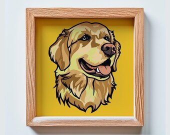 Golden Retriever SVG - Corte de papel en capas 3D, arte en madera (archivo digital)