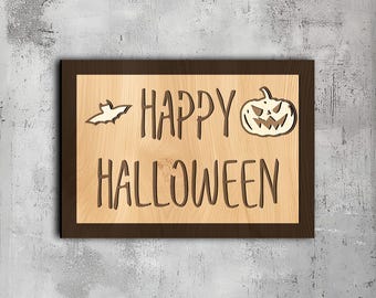 98- Letrero de Halloween multicapa / Arte de pared 3D / Svg Dxf Png Eps / Decoración de madera de Halloween / Corte láser CNC Cricut / Madera, metal, corte de papel