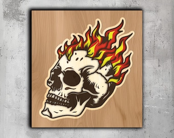128- Multilayer Skull | Svg Dxf Png Eps Lightburn File | Cricut CNC Laser Cutting | Paper Wood Metal | Glowforge | Wooden Wall Art | Vector