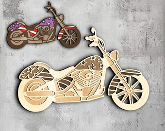 Patriotic Motorcycle 3D Wall Art - Laser Cut Files (svg, dxf, png, eps)