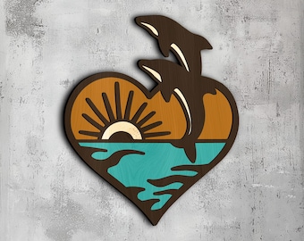 112- Atardecer multicapa en el corazón / Arte de pared 3D / Svg Dxf Png Eps / Decoración de madera 3D / Corte láser CNC Cricut / Madera, metal, papel / Archivo Lightburn