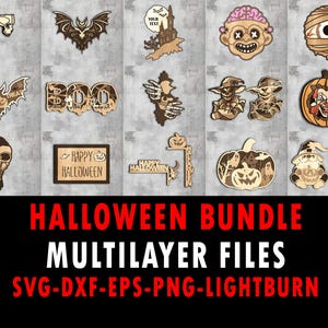 Halloween Bundle Multilayer Files | 3d Wall Art | Svg Dxf Png Eps Lightburn File | Cricut CNC Laser Cut | Wood, Metal, Paper Cut | Glowforge
