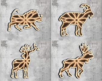 Paquete de mandalas de animales multicapa / Arte de pared 3D / Archivo Svg Dxf Png Eps Lightburn / Corte láser CNC Cricut / Decoración 3D de vida salvaje / Glowforge