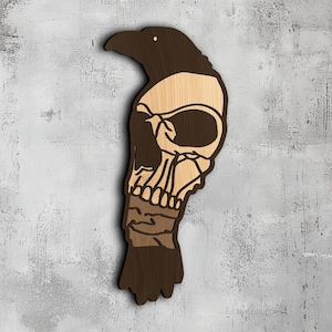 104 - Flerskiktad korpskalle | 3D-väggkonst | Svg Dxf Png Eps | Kråkaträdekor | Cricut CNC-laserskuret | Trä, metall, papper | Lightburn-fil