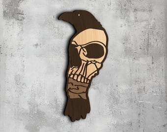 104- Cráneo de cuervo multicapa / Arte de pared 3D / Svg Dxf Png Eps / Decoración de madera de cuervo / Corte láser CNC Cricut / Madera, metal, papel / Archivo Lightburn