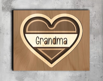 132- Corazón de abuela multicapa / Arte de pared 3D / Svg Dxf Png Eps / Decoración de madera de demonio / Corte láser CNC Cricut / Madera, metal, corte de papel / Lightburn
