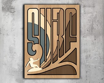 139- Multilayer Surf | 3d Wall Art | Svg Dxf Png Eps | Wood Decor | Cricut CNC Laser Cut | Wood, Metal, Paper | Lightburn File | Glowforge
