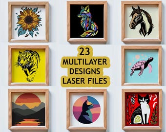 Archivos cortados con láser en 23 capas: SVG, DXF, PNG, compatibles con Glowforge