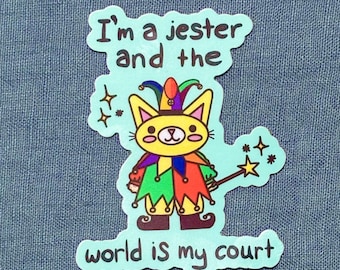 Cat Sticker, Sticker for Cat Lovers, Funny Cat Sticker, Jester Sticker, Vinyl Sticker, Car Decal, Water Bottle Decal, Small Sticker