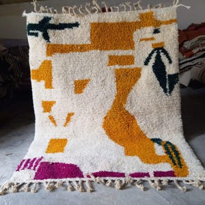 Tapis berbère marocain - tapis Beni ourain - tapis berbère toute en laine - tapis personnalisé - tapis fait main - laine d'agneau véritable