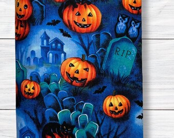 Jack o' Lantern Graveyard Book Sleeve: Adjustable Fabric Book Cover