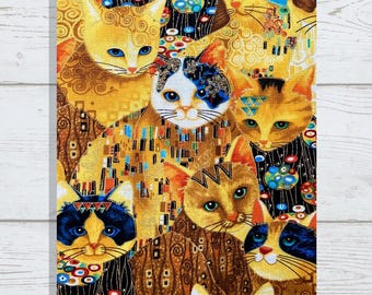 Golden Cats Fabric Book Sleeve: Adjustable Cotton Book Cover