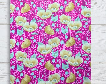 Pink with Yellow Poppies Fabric Book Cover: Adjustable Book Sleeve