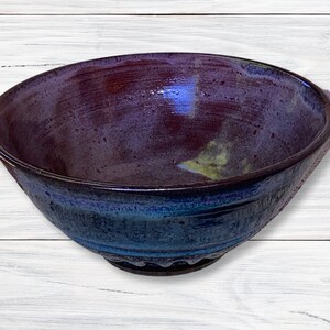 Dark Stoneware Bowl Hand Thrown on Wheel, Blue Purple Carved image 1