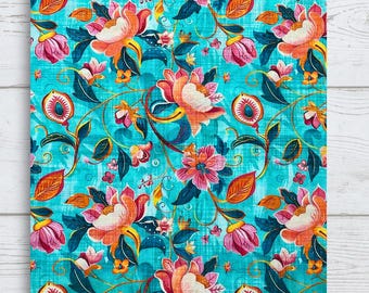 Blue Orange Texture Floral Fabric Adjustable Book Cover