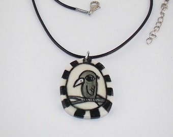 The Little Crow, Handmade Jewelry Essential Oil Porcelain Pendant Necklace Art Goth