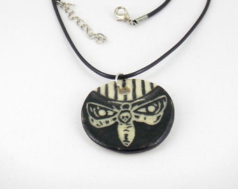 Skeleton Moth Handmade Jewelry Essential Oil Porcelain Pendant Necklace Art Death's Head Hawkmoth Goth