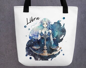 Libra Large Tote Bag Zodiac Astronomical Birth Sign, Shopping Bag, Book Tote, Bridal Party Gifts