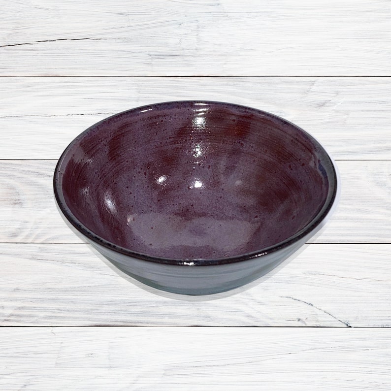 Dark Stoneware Bowl Hand Thrown on Wheel, Blue Purple Carved image 3