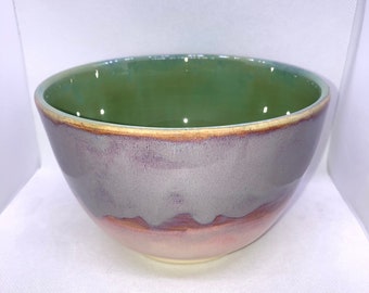 Handmade Pottery, Pink Purple Turquoise Bowl, Ceramics, Porcelain Mix FREE SHIPPING within usa