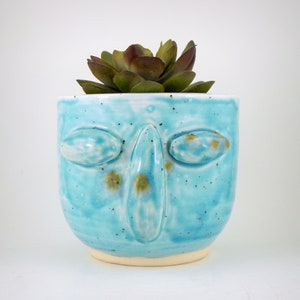 Succulent Planter Blue Face Handmade Planter Stoneware Clay Glazed Plant Pot Succulent Holder image 2